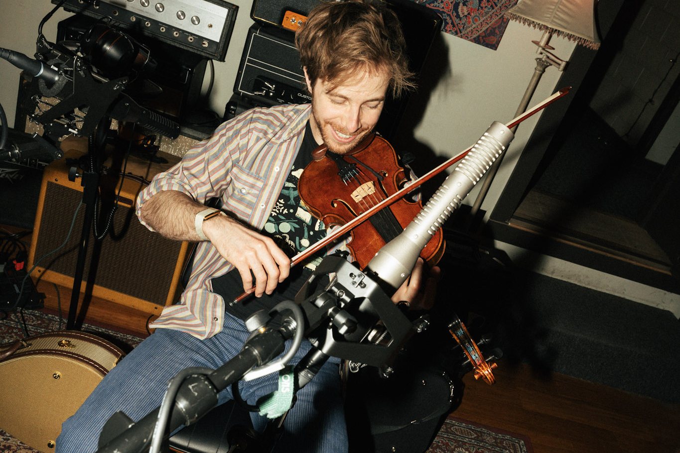 Russell Durham playing fiddle at Pentavirate Studios
