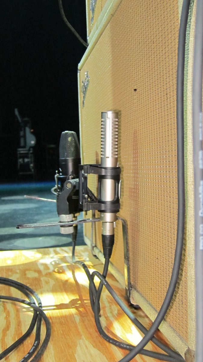 R-121 and a condenser mic on a Mana guitar cabinet