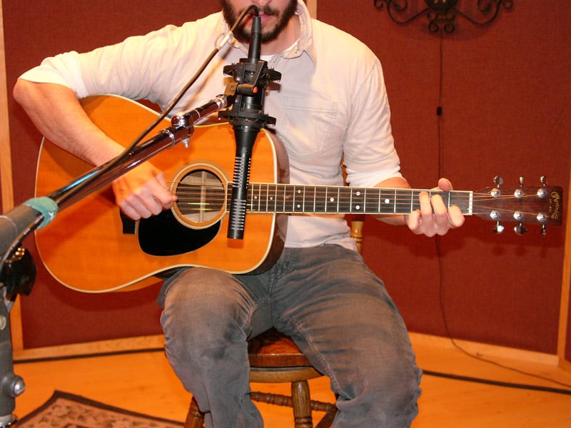 SF-series ribbon mic at the 12th fret, set a few inches further back from the guitar