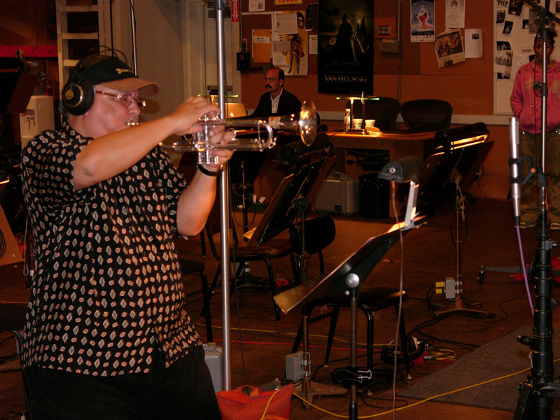 Arturo Sandoval soloing on an R-122 on the Sony scoring stage, with an SF-24 as a distant mic